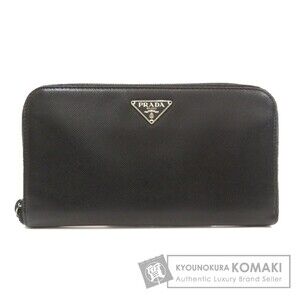 Prada Logo Plate Long Wallet Leather